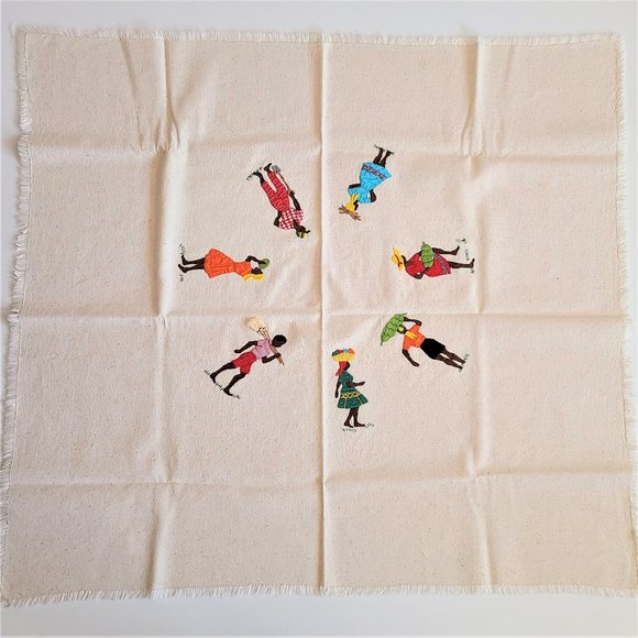 Caribbean hand stitched applique and embroidered folk art tablecloth. - Picture 4 of 11